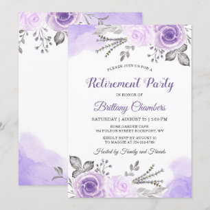 Chic Pastel Purple Rose Garden Retirement Party Invitation