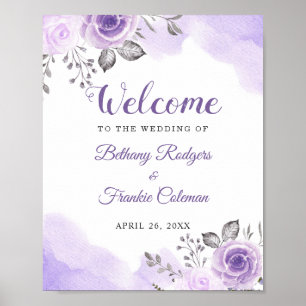 Chic Pastel Purple Watercolor Floral Wedding Sign