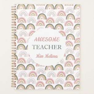 Chic Pastel Rainbow With Heart Awesome Teacher  Planner