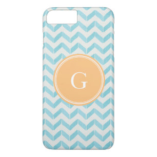 Chic Pastel turquoise Chevron Custom Monogram iPhone 8 Plus/7 Plus Case