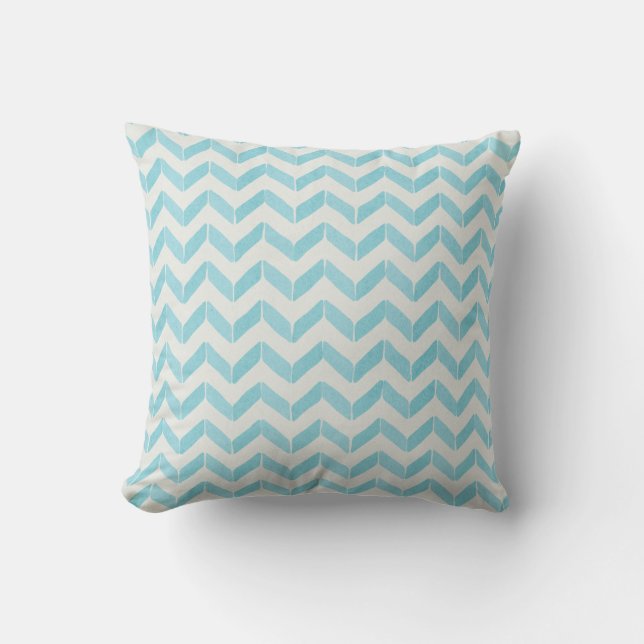 Chic Pastel turquoise Chevron Custom Monogram Cushion (Front)