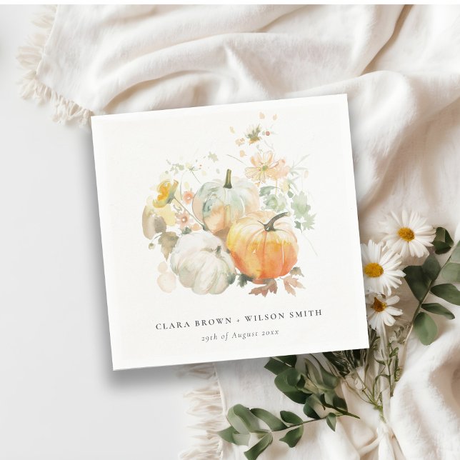 Chic Pastel Wildflower Pumpkin Watercolor Wedding Napkin (Creator Uploaded)