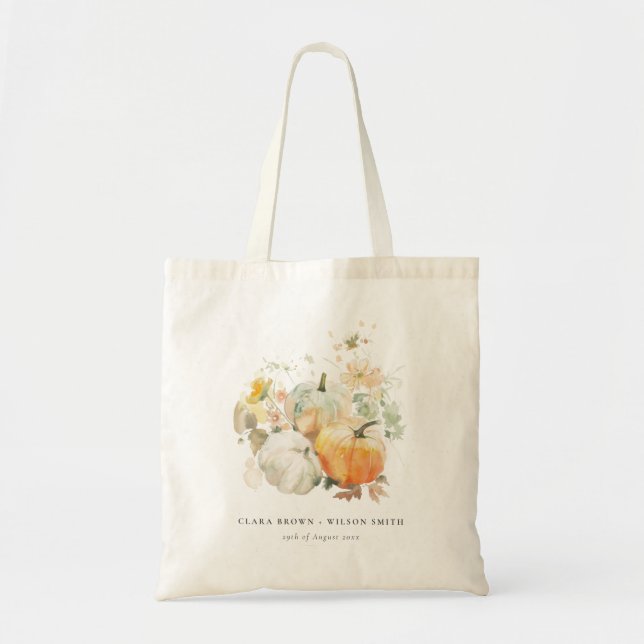 Chic Pastel Wildflower Pumpkin Watercolor Wedding Tote Bag (Front)