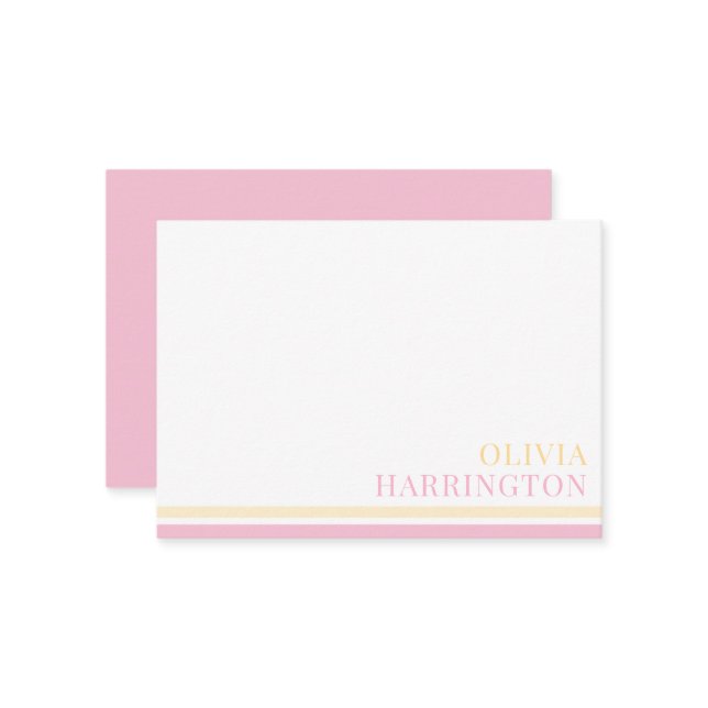 Chic Pastel Yellow Pink Stripe Border Card (Front/Back In Situ)