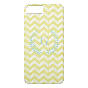 Chic Pastel Yellow Teal Chevron Custom Monogram iPhone 8 Plus/7 Plus Case