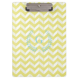 Chic Pastel Yellow Teal Chevron Custom Monogram Clipboard