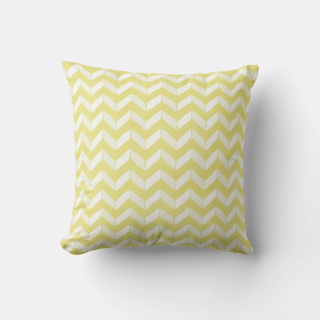 Chic Pastel Yellow Teal Chevron Custom Monogram Cushion (Front)
