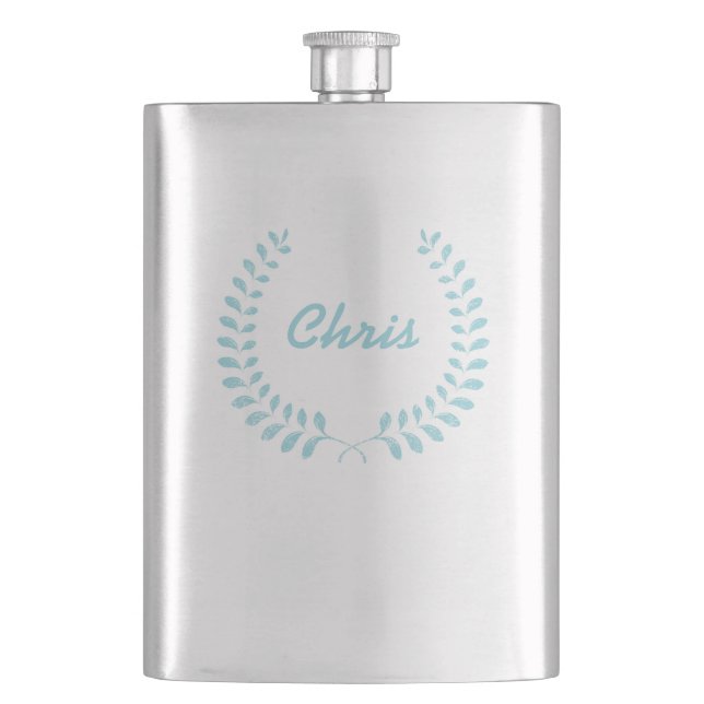 Chic Pastel Yellow Teal Chevron Custom Monogram Hip Flask (Front)
