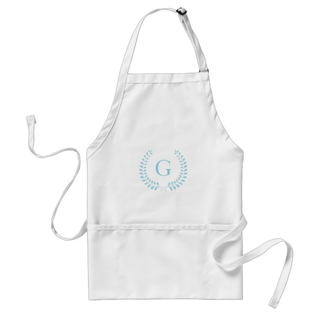 Chic Pastel Yellow Teal Chevron Custom Monogram Standard Apron (Front)