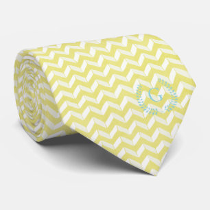 Chic Pastel Yellow Teal Chevron Custom Monogram Tie