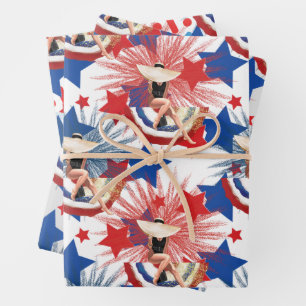 Chic Patriotic Stars Fireworks Pinup Wrapping Paper Sheet