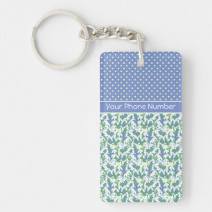 Chic Pattern of Snowdrops and Polka Dots on Blue Key Ring