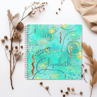 Chic Pattern Turquoise & Golden Misty Monogram Notebook