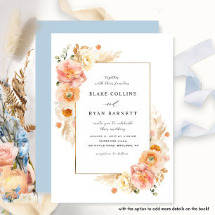 Chic Peach and Blue Delicate Floral Wedding Invitation