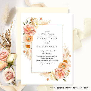 Chic Peach and Pale Yellow Delicate Floral Wedding Invitation