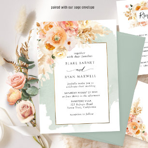 Chic Peach, Blush, Champagne, Sage Floral Wedding  Invitation