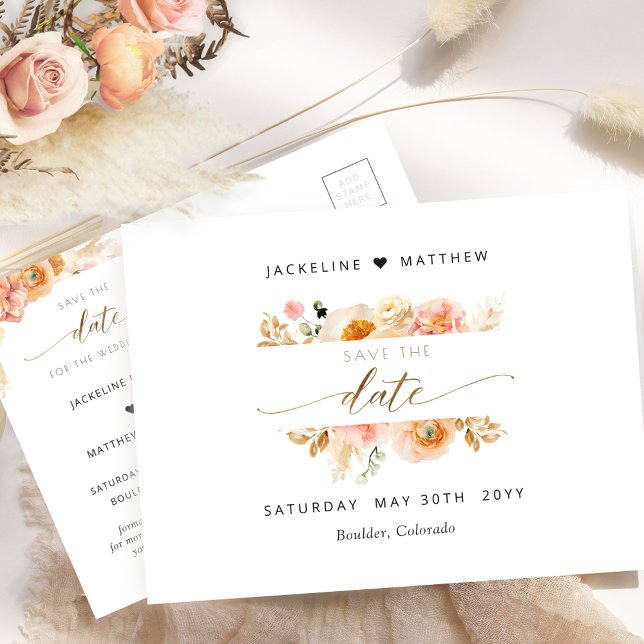 Chic Peach, Blush, Champagne Wedding Save The Date Postcard (Creator Uploaded)