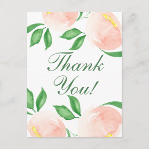 Chic Peach Blush Floral Thank You Postcard