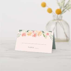Chic Peach Blush Spring Floral Wedding Place Card