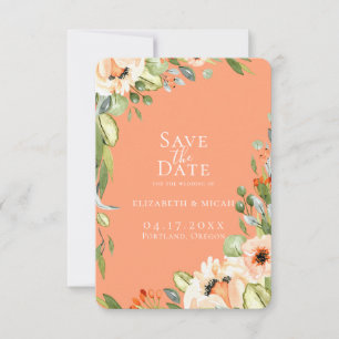 Chic Peach Botanical Photo Save The Date Announcement