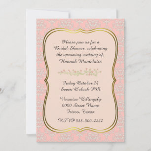 Chic Peach Damask Bridal Shower Invitation