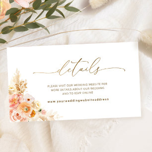 Chic Peach Floral Wedding Website / Details  Enclosure Card
