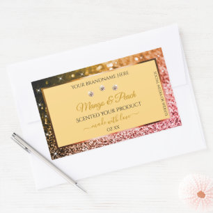 Chic Peach Gold Glitter Product Labels Rhinestones