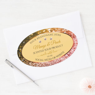 Chic Peach Gold Glitter Product Labels Rhinestones