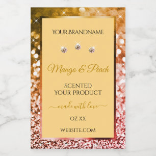 Chic Peach Gold Glitter Product Labels Rhinestones