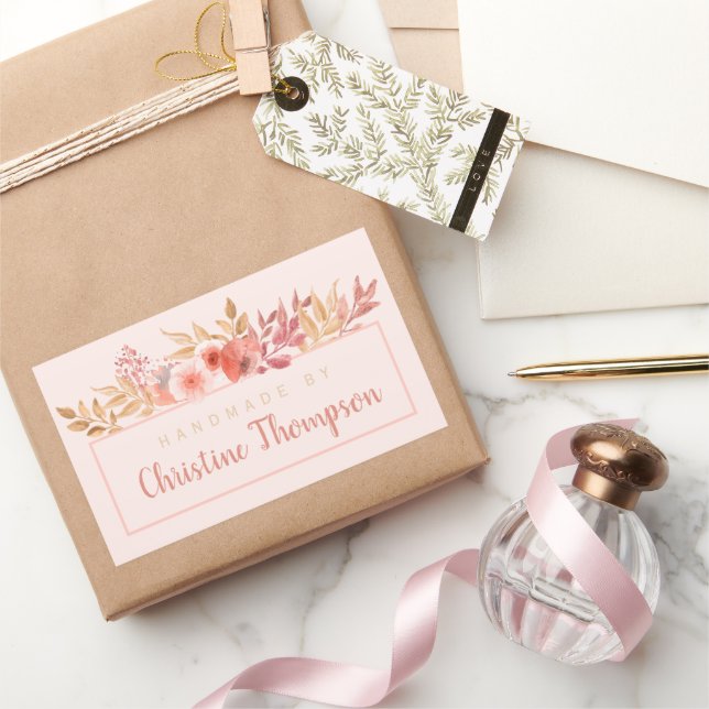 Chic Peach Golden Floral Handmade By Rectangular Sticker (Gifting)