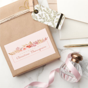 Chic Peach Golden Floral Handmade By Rectangular Sticker