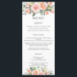 Chic Peach Ivory Pink Floral Wedding Menu<br><div class="desc">Designed to co-ordinate with our Luxe wedding collection, this elegant wedding menu features a beautiful watercolor peach, pink, ivory white roses, hydrangeas, stocks and greenery arrangement. Personalize it with your wedding details easily and quickly, simply press the customise it button to further re-arrange and format the style and placement of...</div>