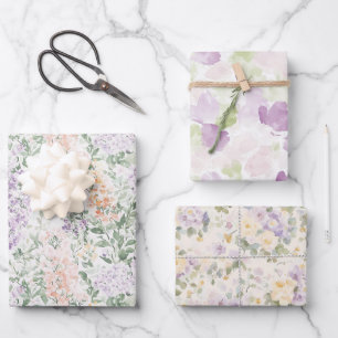 Chic Peach Lilac Lavender Floral Wedding Wrapping Paper Sheet
