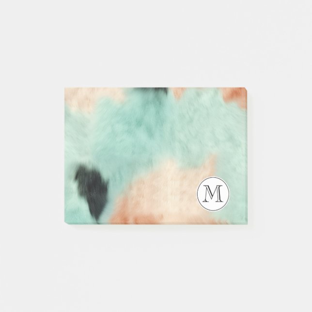 Chic Peach Mint Cowgirl Cowhide Monogram Post-it Notes (Front)