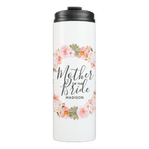 Chic Peach Mint Floral Wreath Mother of the Bride Thermal Tumbler