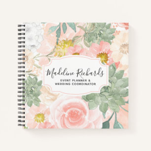 Chic Peach & Mint Watercolor Floral & Succulents Notebook