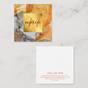 Chic Peach Orange Grey Square Business Card