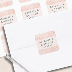 Chic Peach Ovals & Circles Wedding Square Sticker