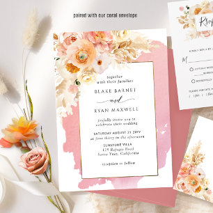 Chic Peach, Pink Cream and Coral Floral Wedding Invitation
