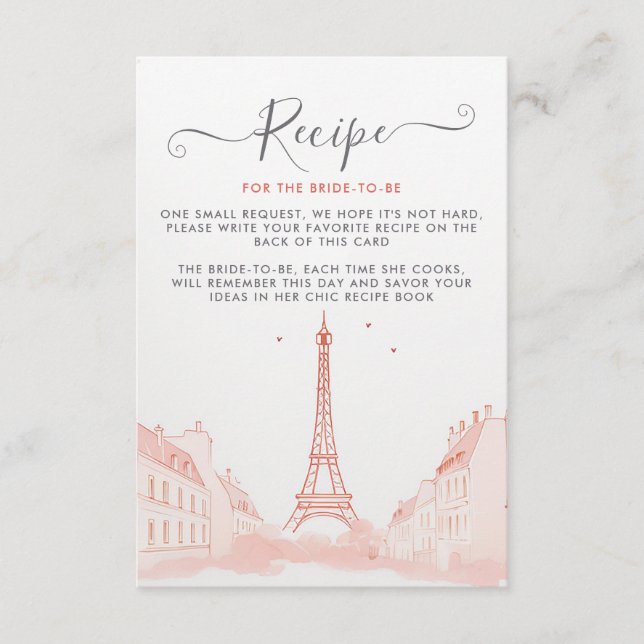Chic Peach Pink Eiffel Tower Bridal Shower Recipe Enclosure Card (Front)