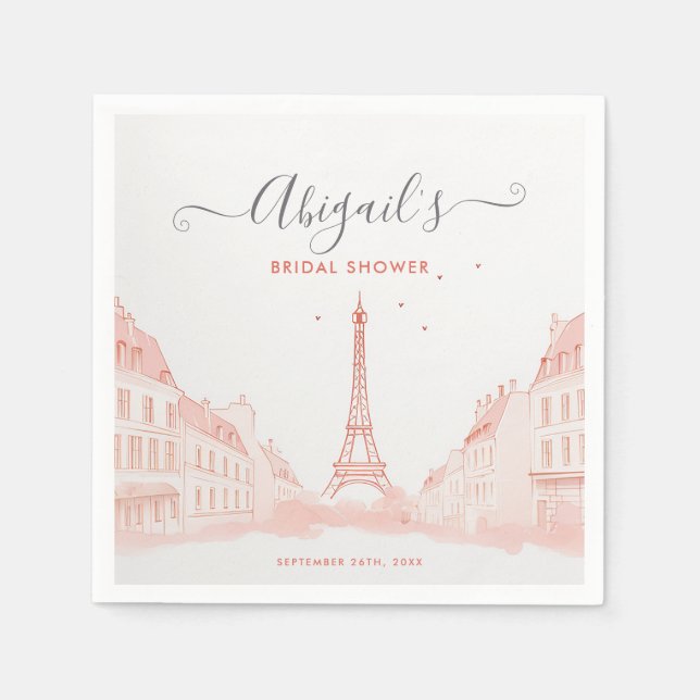 Chic Peach Pink Photo Eiffel Tower Bridal Shower Napkin (Front)