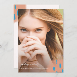 Chic Peach Splashes Photo Graduation Party Invitation