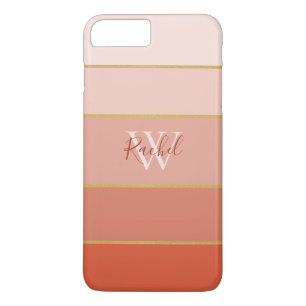 Chic Peach Stripes Ombre with Monogram  iPhone 8 Plus/7 Plus Case