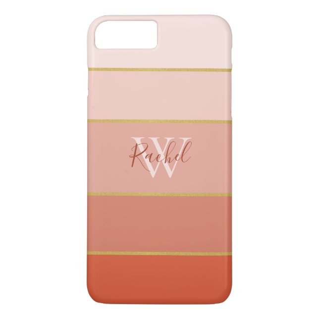 Chic Peach Stripes Ombre with Monogram  Case-Mate iPhone Case (Back)
