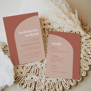 Chic peach terracotta arch bachelorette weekend invitation