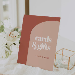 Chic peach terracotta arch Cards & Gifts wedding Pedestal Sign