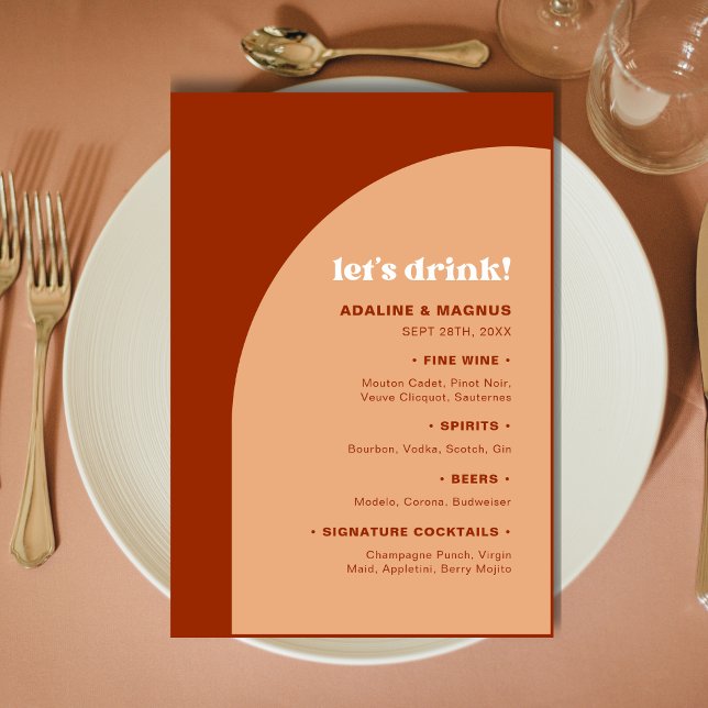 Chic Peach Terracotta Arch Let's Drink Wedding Menu (Creator Uploaded)