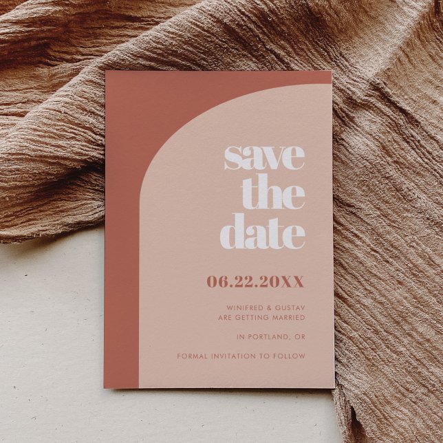 Chic peach terracotta arch save the date (Creator Uploaded)