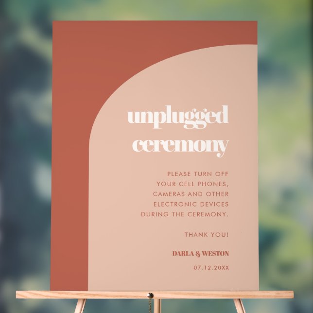 Chic peach terracotta arch Unplugged ceremony Acrylic Sign (Neutral)