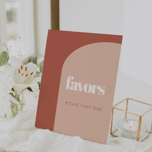 Chic peach terracotta arch wedding Favours Pedestal Sign